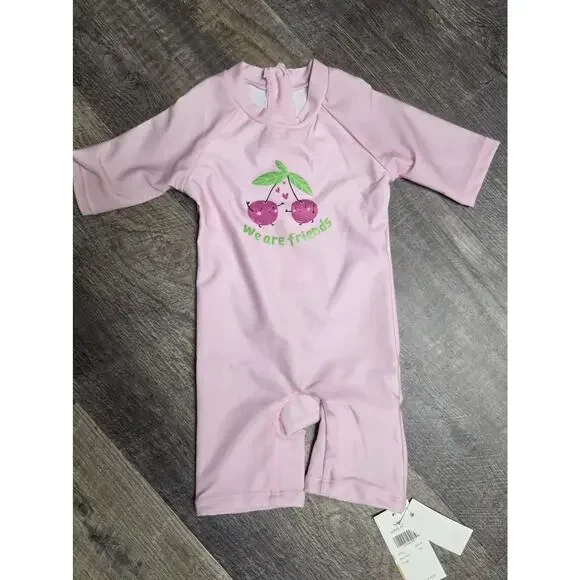 Angel Season Baby Girl Rash Guard Pink 6-12M Long Sleeve Swim Shirt Cherry New - Picture 1 of 3